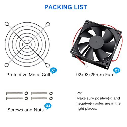 GDSTIME 92mm x 92mm x 25mm 12V Dual Ball Bearings Brushless Cooling Fan for Desktops, Laptops, Servers, Switches