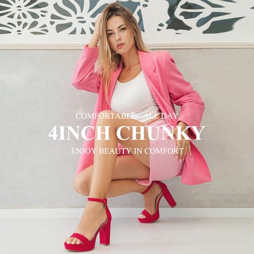 Image of Ankis Platform Heels 4 Inches Chunky heels Sandals for Women Comfy Open Toe Block Heeled Sandals Black Nude White Silver Gold Ankle Strappy Black Chunky Platform Heel for Women Summer Dress Shoes