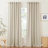 RYB HOME Semi Sheer Curtains 84 inches Long Linen Textured Blend Light Glare Filtering Drapes for Living Room Bedroom Dining Large Window Decor, Beige, 52 x 84 inch Length, 1 Pair