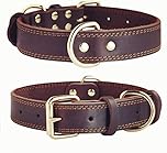 SLZZ Premium Real Genuine Leather Dog Collar/Soft Touch Heavy Duty Genuine Leather/Adjustable Perfect for Male Female Small X-Small Medium Large Dogs -Brown -XL