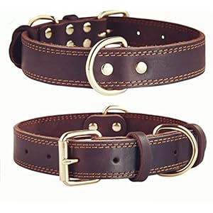SLZZ Collier pour Chien en Cuir véritable de qualité supérieure/Colliers réglables en Cuir véritable Durable pour mâle Femelle Petit X-Petit Chien Moyen Grand x-Grand-Brun-XS
