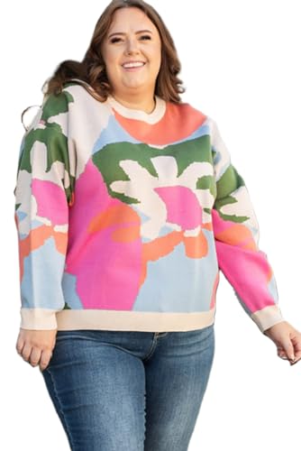 Women's Multicolor Plus Size Floral Drop Shoulder Sweater