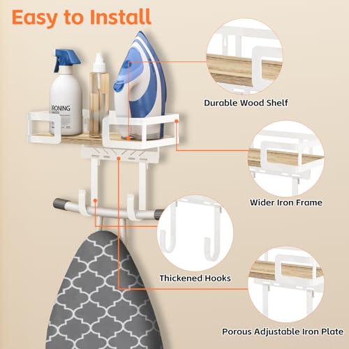 Ironing Board Holder Wall Mount, Iron Board Wall Hanger, Sewing, Laundry Room Organization, White, T&V Shaped Space Saving Iron Holder for Laundry Room Decor and Accessories, Organization and Storage - Thumbnail 4