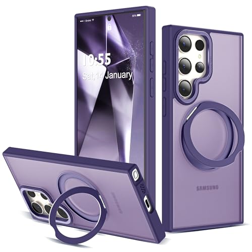 Image of Compatible with Samsung Galaxy S24 Ultra Case with 360Rotatable Magnetic Ring Stand Compatible with Mag-Safe Military Protection Matte Translucent Phone Cases for S24 Ultra 6.8 inch,Dark Purple