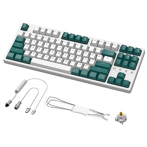 Image of Wireless Gaming Keyboard and Custom Coiled USB C Cable,Triple Mode 2.4GHz /BT 5.0 /USB-C,TKL Hot Swappable Mechanical Keyboard Yellow Switches,Rechargeable 3000mAh for PC PS5 PS4 Xbox-2 in 1 Kit