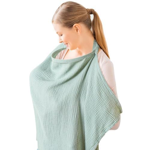 Nursing Cover for Baby Breastfeeding – Breathable 100% Cotton Nursing Apron with Rigid Hoop, Privacy Cover, Lightweight Car Seat Canopy & Multi-Use Baby Essentials (Green)-image-14