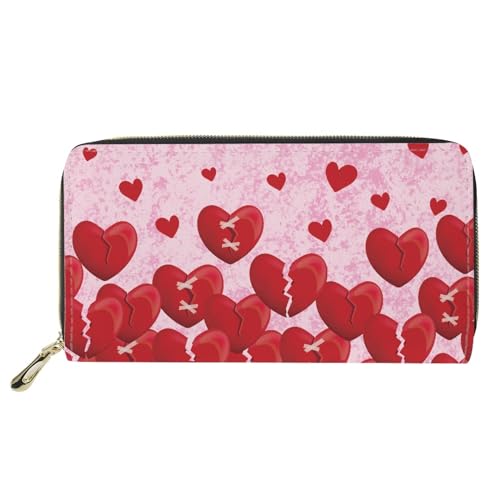 JOAIFO Red Love Heart Print Wallets for Women,PU Leather Clutch Valentine's Day Theme Cell Phone Purse Coin Pockets Zipper Wallet Card Holder Organizer