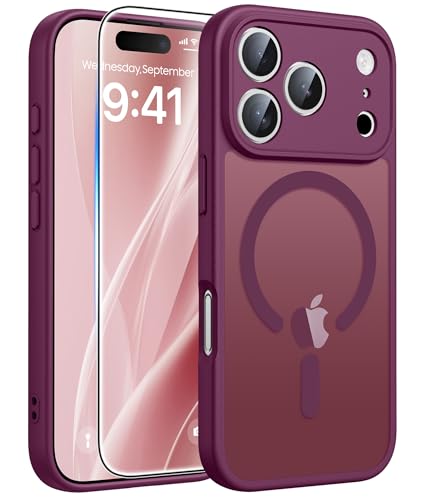 Image of FNTCASE for iPhone 17 Pro Max Case: [Compatible with Magsafe] Translucent Matte Cases with [Full Camera Protection] [Screen Protector] Military Grade Shockproof Protective Phone Cover - Wine Red