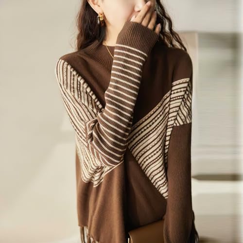 chouyatou Women's Floral Striped Printed Sweater Color Block Rib Knit Tassel Fringe Pullover Sweater3