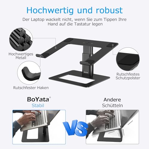 BoYata Laptopständer, Höhenverstellbarer Laptop-Riser, Belüfteter Aluminium-Notebook Halter für Schreibtisch, Kompatibel mit 10-17'' Laptop