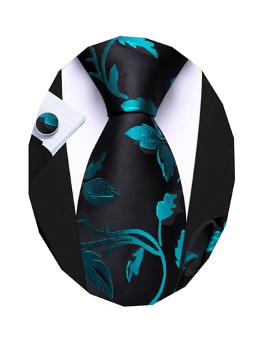 Image of Barry.Wang Flower Ties for Men Silk Woven Floral Tie Sets Necktie Handkerchief Cufflinks Wedding Party