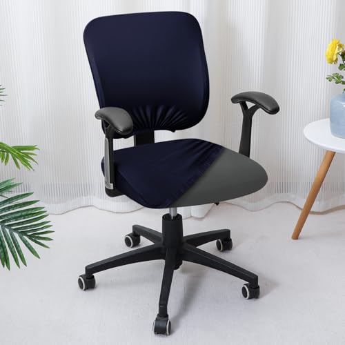 Image of HOKIPO Office Chair Cover for Task Chair - 140 GSM Stretchable Fabric - Anti-Slip & Washable - Fits Small Office Chairs Without Headrest, Midnight Blue (AR-6203-BL)
