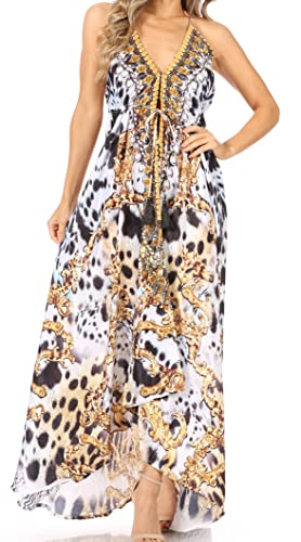Image of Sakkas Lizi Womens Maxi High-Low Halter Handkerchief Long Dress Beach Party