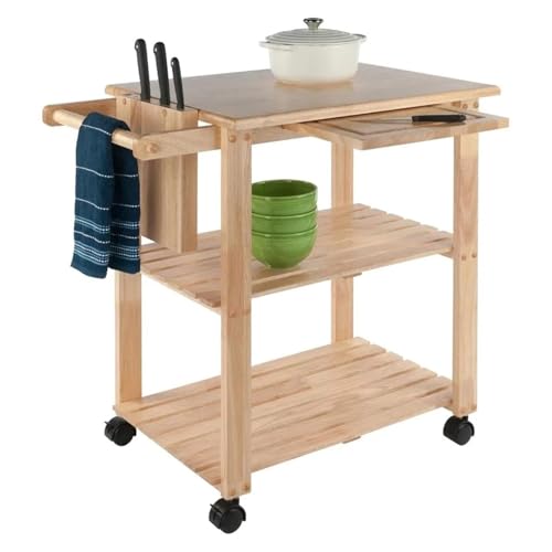 Wood Island Cart – stylowa szafka z zakładką i półkami do ulepszonych rozwiązań w zakresie przestrzeni roboczej, przenośna walizka do gotowania w domu