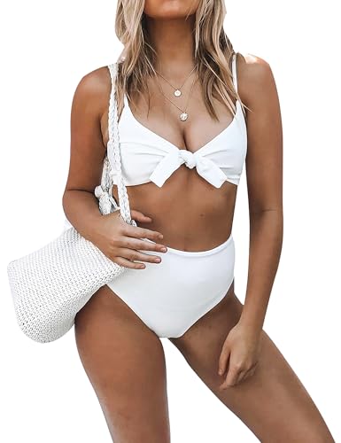 Honlyps High Waisted Bikini Sets for Women Tummy Control 2 Piece Swimsuit Cheeky Coverage Bathing Suit Tie Knot Swim Suit