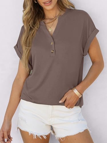 Image of ANRABESS Womens Short Sleeve Henley Tops V Neck Dressy Casual Blouses Summer Trendy Tee Shirts 2026 Vacation Fashion Clothes