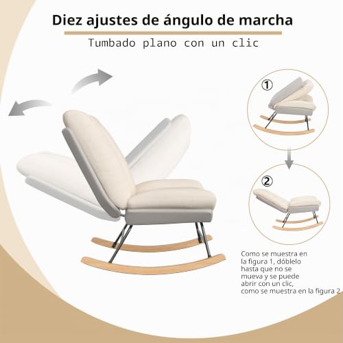 Miniatura 3 de Keepgoon Mecedora Sillón Balancín Sillón Relax Con Respaldo Ajustable, Silla Acento Para Dormitorio, 12 Posiciones De Inclinación Ajustable, Lino Paño Técnico