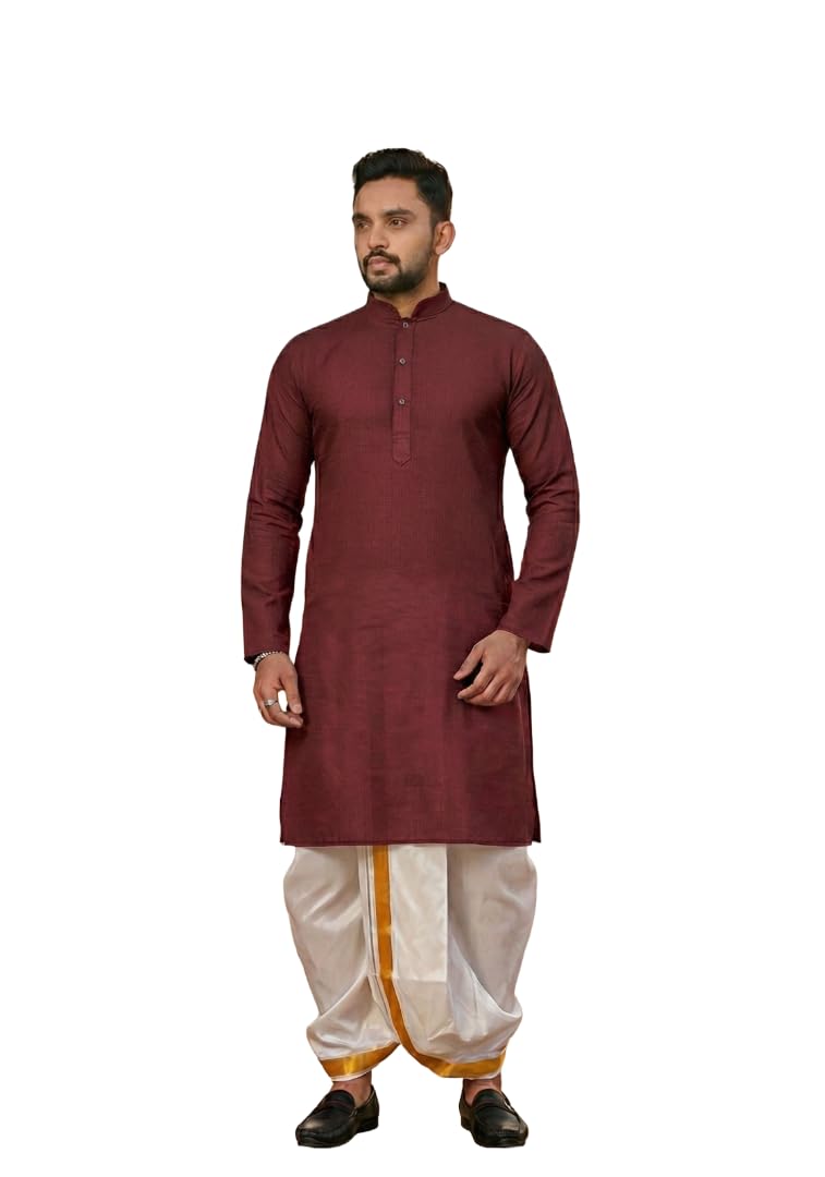 Men Cotton Kurta & Silk Dhoti |Readymade Dhoti for men with Silk Kurta Set | Ethnic Wear for Weddings, Festivals & Celebrations (Pack of 1)-picture-11