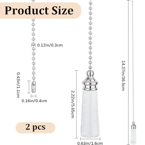 Image of GORGECRAFT 2Pcs Ceiling Fan Pull Chain 14.37 Inches Decorative Crystal Glass Cylindrical Beaded Pull String Ornament Pendant Extension Chains for Ceiling Light Lamp Fan Chain Extender