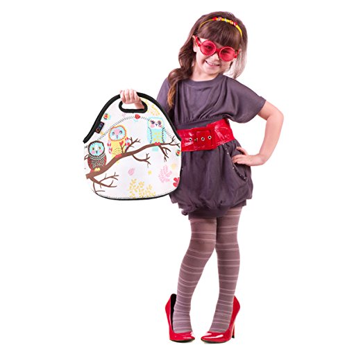 Icolor Cute Owls Neoprene Insulated Waterproof Cooler Box Container Soft Case Baby Lunchbox Handbag Work Travel Outdoor Thermal Lunch Tote Bag School/Office Storage Pouch #TOP6