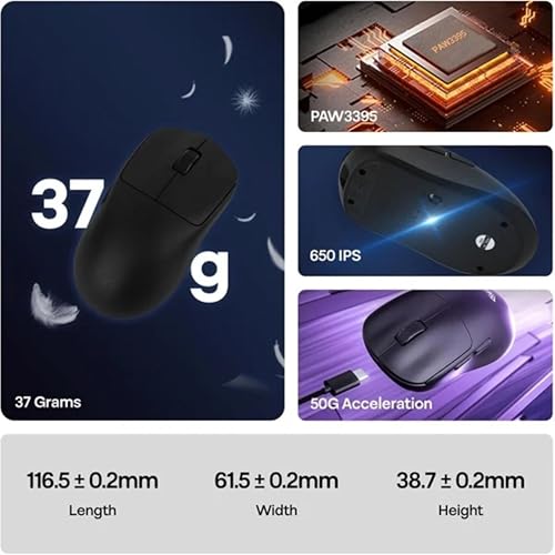 Image of AULA SC800 Tri-Mode Wireless 2.4G /Wired /Bluetooth Ultra-Lightweight Gaming Mouse | 37grams, Adjustable 26000 DPI, PAW3395 Sensor, 8000 Polling Rate, Ultra-Precise & Durable for Gaming | Black (SC800B)
