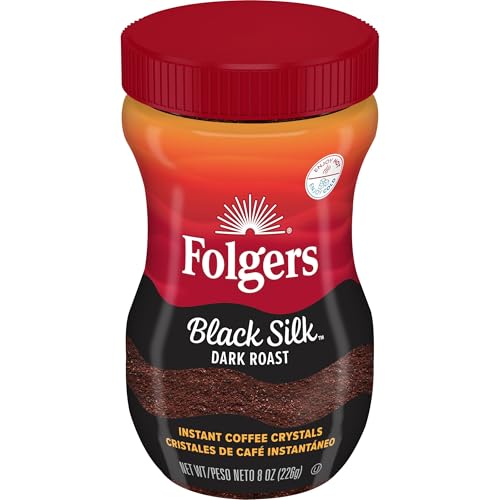 Image of Folgers Black Silk Instant Coffee, Dark Roast, 6 Jars | 8-oz. jars, Great for hot or iced coffee, Just stir and enjoy
