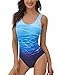 heekpek Maillot de Bain Femme 1 Pieces Elégant Monokini Push up Maillot Une pièce Dégradé de Couleur Amincissant Dos Nu Bikini per Bain de Soleil Piscine Sport Plage(Bleu,M)