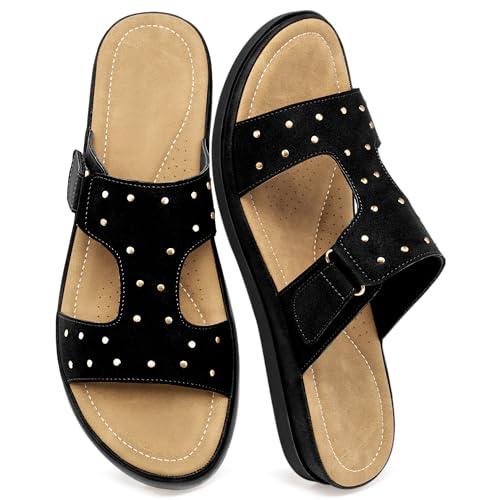 Image of Womens Comfortable Slides Sandals: Softy Memory Foam & Breathable Insole for Casual Walking - Slip-On Design & Lightweight Non-Slip Outsole for Daily Travel