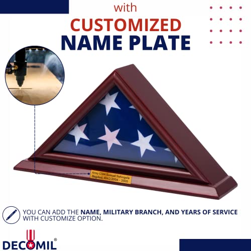 DECOMIL - 3x5 Flag Display Case, Cherry Finish, Small Shadow Box (Not for Burial Funeral Flag) with A Customized Name Plate