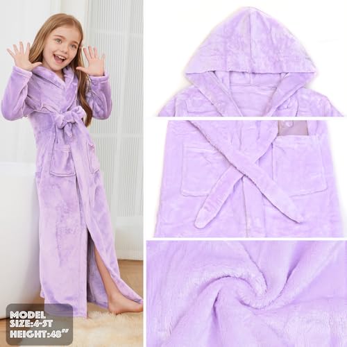 Image of Jxstar Girls Bathrobes Kids Long Hooded Robes Plush Full Length Coral Fleece Pajamas Sleepwear