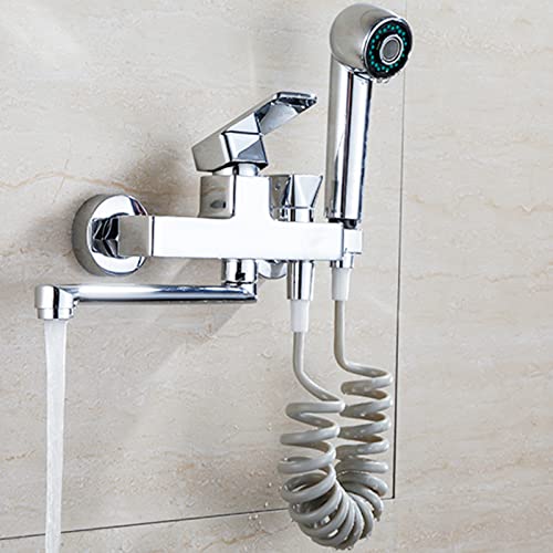 Robinet mural mélangeur de cuisine chromé pivotant 20 cm avec pistolet