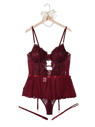 Image of Lace Garter Lingerie Set Underwire Push Up Lingerie Set Stockings