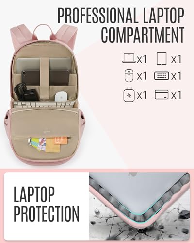 Image of LIGHT FLIGHT Collge Laptop Backpack, 15.6 inch Laptop Travel Backpack for women, College Computer Bookbag Casual Bag for Work Travel College, Gifts for Women,Pink