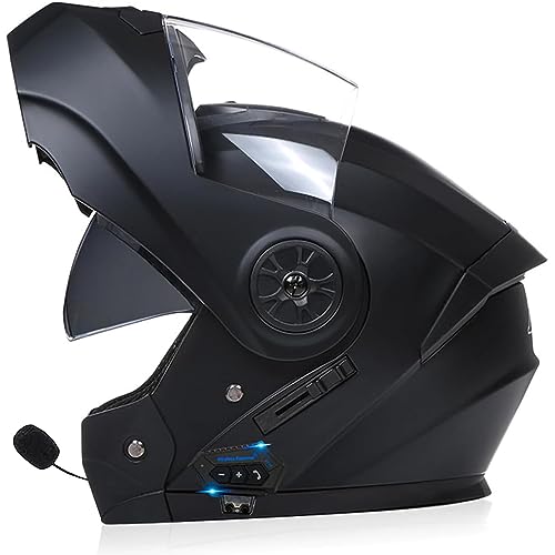 RUYICZB Casque De Moto Intégral Bluetooth, Casques Avant Rabattables À Double Pare-Soleil, Casque Intégré Modulaire Approuvé par Le Dot pour Hommes Et Femmes Adultes pour Les Courses De Rue,C1,L