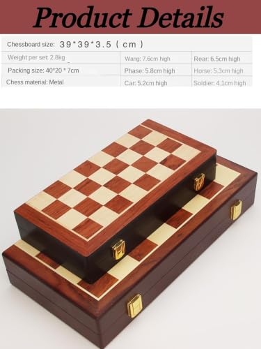 Image of 15.35'' Premium Retro Metal International Chess Board Set Vintage Brass Chess Pieces Wooden Checker Board Portable Folding Travel Chess Gift Box for Beginners and Professional Players