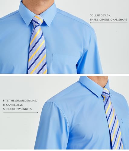 Image of HISDERN Mens Dress Shirt with Tie Pocket Square Set Classic Button Down Shirt Matching Tie Long Sleeve Shirts
