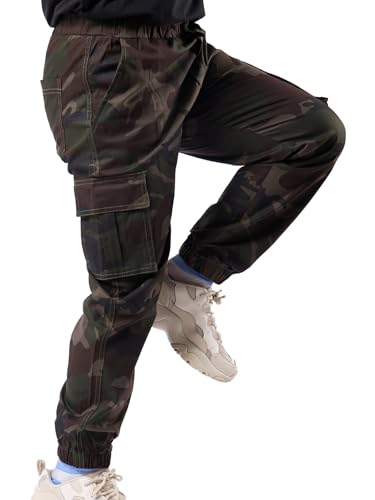 Image of NATUST Boys Cargo Joggers Drawstring Jogging Pants Kids Elastic Waist Trousers 5-14 Years
