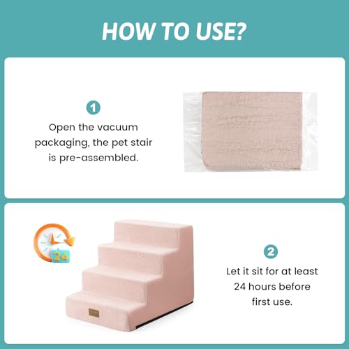 Image of COZY KISS Dog Stairs for Small Dogs, 17.7 inch Extra Wide Right-Angle Pet Stairs for Couch and Beds, Anti-Slip Dog Steps for Old Cats and Lowrider, 17.7x23.6x17.7 inch, Pink