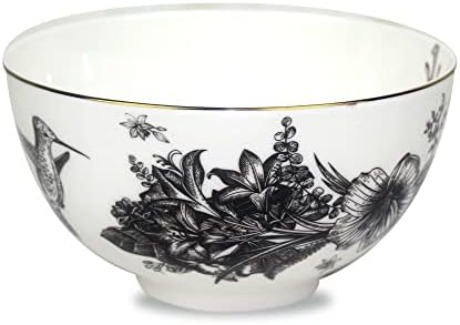 Koken – 4 Bowls Set fine bone china with design Black & White with gold Ring - Ideal for special occasions or every day - Stackable-Mixing Bowls- Kitchen Essentials & Tableware.