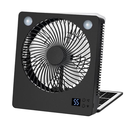 Ventilador Solar Para Exteriores | Ventilador Refrescante Para Camping Con Energía Solar - Plegable Recargable 3 Velocidades Con Luz LED Para Tienda, Pesca Y Supervivencia