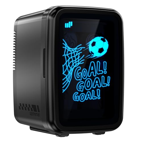 Upstreman Mini Nevera 4L/6 Latas, Mini Frigorifico LED de 7 Colores,Refrigeración & Calefacción, 12V/220V, Nevera Pequeña, Serigrafía de Fútbol, TR4-F
