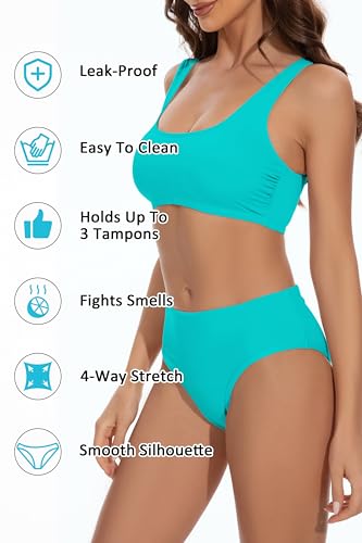 Image of Beautikini Period Swimwear Two Piece Menstrual Leakproof Sporty Bikini Sets Bathing Suit Period Swimsuit for Teen Girls