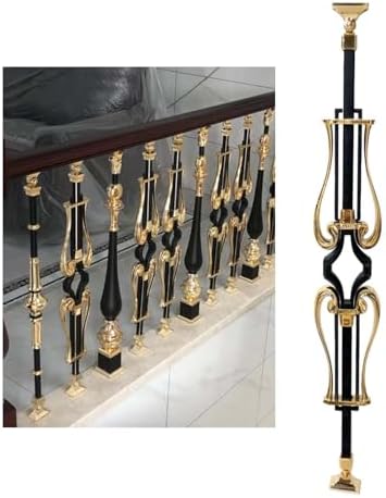 Modern Black & Gold Aluminum Stair Balusters with Screws - 10 pcs Metal Railing Spindles for Loft Deck & Balcony Guardrails, Includes Shoes - Stylish Staircase Upgrade