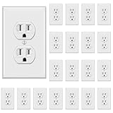 TAKETEK Duplex Receptacle Outlet,Tamper-Resistant Electrical Outlet with Wall Plate, Residential Grade, 15A 125V, Self-Grounding, 2-Pole, UL Listed, White (20 Pack)