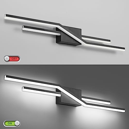Image of SOLFART Modern Bathroom Light Fixture, 40 inch LED Vanity Light, Black Finish, Dimmable, Integrated LED, Water Resistant, 36W, 2600+lm, 6000K-D, for Bathroom, Hallway, Bedroom