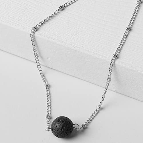 Boho Choker Necklace Lava Bead Pendant Necklace Silver Necklace Jewelry For Women And Teen Girl #TOP4