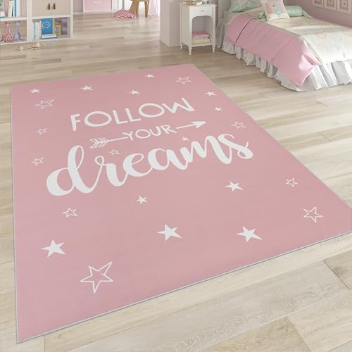 Paco Home Kinderteppich, Kinderzimmer Teppich m. Stern, Mond u. Karo Motiven, Grösse:160x230 cm, Farbe:Pink 7