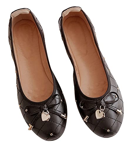WENJIAZHIZHI Heart Buckle Plaid Ballet Flats Bow Party Dress Shoes for Women Dressy Comfortable Slip-On Loafers2