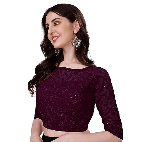 Pujia Mills Womens Readymade Fancy Sifli Work Half Sleeve Saree Blouse.