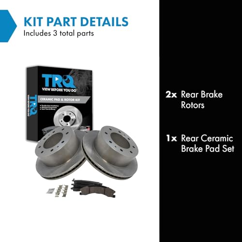 Image of TRQ Rear Brake Pad and Rotor Kit Brake Pads Rotor Ceramic Compatible with 2011-2019 Chevrolet Silverado 2500 HD Silverado 3500 HD 2016-2019 Suburban 3500 GMC Sierra 2500 Sierra